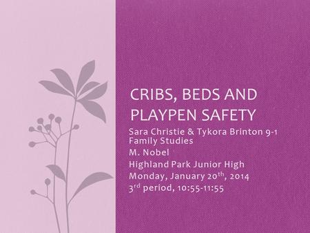Sara Christie & Tykora Brinton 9-1 Family Studies M. Nobel Highland Park Junior High Monday, January 20 th, 2014 3 rd period, 10:55-11:55 CRIBS, BEDS AND.