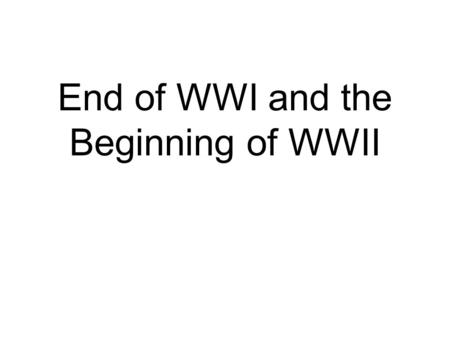 End of WWI and the Beginning of WWII The Versailles Treaty -Germany is forced To pay reparations, Give up land (mandates) And limited their Military.