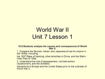 World War II Unit 7 Lesson 1