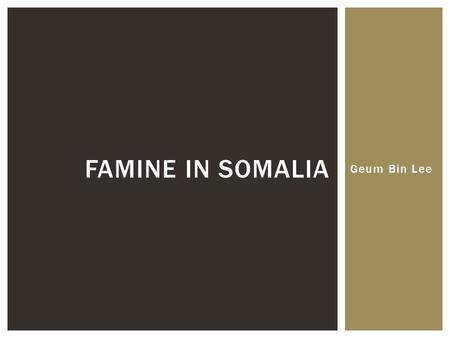 Geum Bin Lee FAMINE IN SOMALIA.  Severe shortage of food  Over a large area  Hunger, Starvation, Famine  Hard to plant, harvest and store extra food.