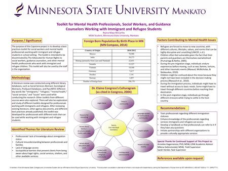 Toolkit for Mental Health Professionals, Social Workers, and Guidance Counselors Working with Immigrant and Refugee Students Rojina Maya McCarthy MSW Student,