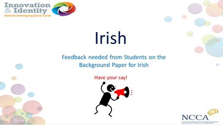 Irish Have your say! Feedback needed from Students on the Background Paper for Irish.