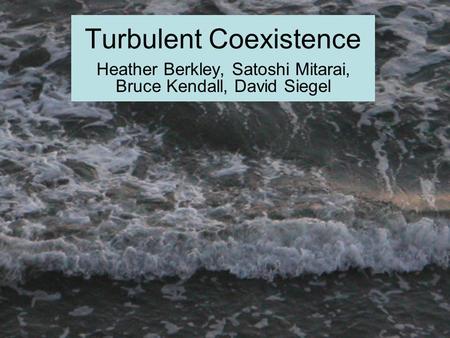 Turbulent Coexistence Heather Berkley, Satoshi Mitarai, Bruce Kendall, David Siegel.