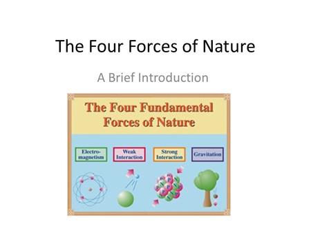 The Four Forces of Nature A Brief Introduction. The forces of nature are responsible for providing the energy we used everyday! Recall…Energy comes from.