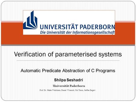 Verification of parameterised systems