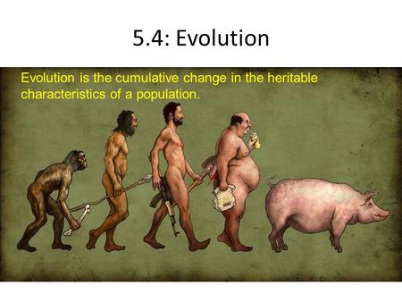 5.4: Evolution Evolution is the cumulative change in the heritable characteristics of a population.