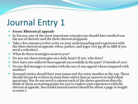Journal Entry 1 Focus: Rhetorical appeals