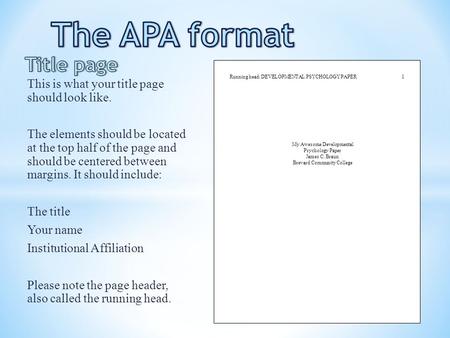 The APA format Title page