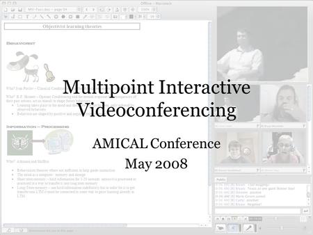 Multipoint Interactive Videoconferencing AMICAL Conference May 2008.