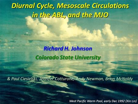 Diurnal Cycle, Mesoscale Circulations in the ABL, and the MJO Richard H. Johnson Colorado State University Richard H. Johnson Colorado State University.