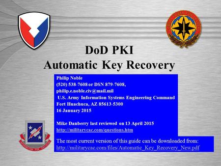DoD PKI Automatic Key Recovery