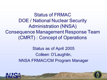 NNSA FRMAC/CM Program Manager