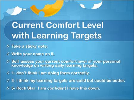 Current Comfort Level with Learning Targets