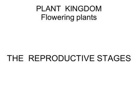 PLANT KINGDOM Flowering plants THE REPRODUCTIVE STAGES.