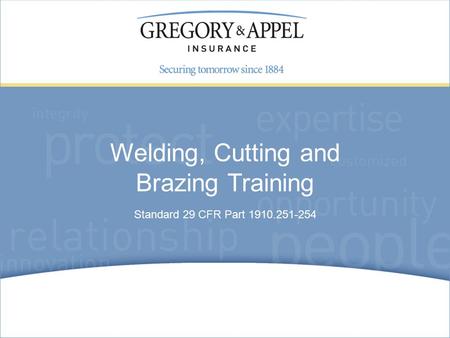 Standard 29 CFR Part 1910.251-254 Welding, Cutting and Brazing Training.