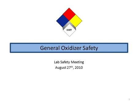 General Oxidizer Safety Lab Safety Meeting August 27 th, 2010 1.