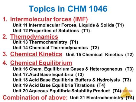 Topics in CHM 1046 Intermolecular forces (IMF) Themodynamics