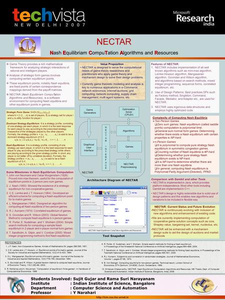 NECTAR NECTAR Nash Equilibriam CompuTation Algorithms and Resources  Game Theory provides a rich mathematical framework for analyzing strategic interactions.