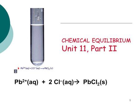 CHEMICAL EQUILIBRIUM Unit 11, Part II