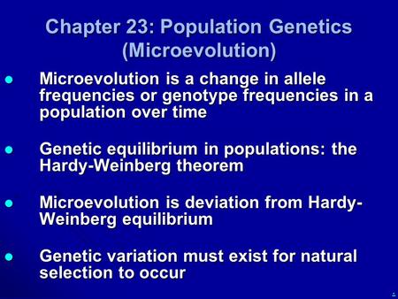 Chapter 23: Population Genetics (Microevolution)