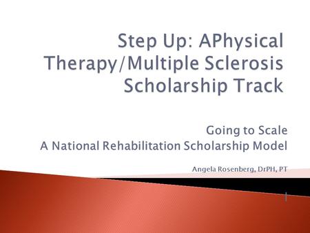 Going to Scale A National Rehabilitation Scholarship Model Angela Rosenberg, DrPH, PT l.