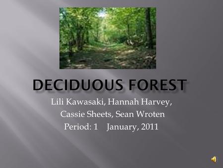 Lili Kawasaki, Hannah Harvey, Cassie Sheets, Sean Wroten Period: 1 January, 2011.