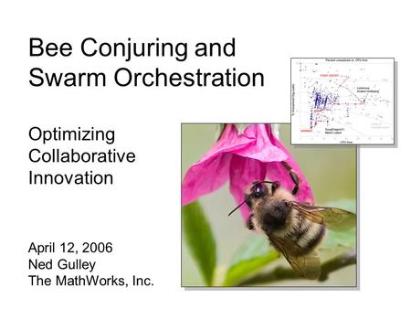 Bee Conjuring and Swarm Orchestration Optimizing Collaborative Innovation April 12, 2006 Ned Gulley The MathWorks, Inc.