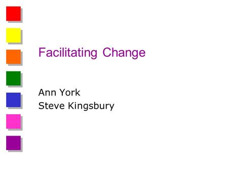 Facilitating Change Ann York Steve Kingsbury. 3 STEPS TO CHANGE Intolerable Shared vision Plan.