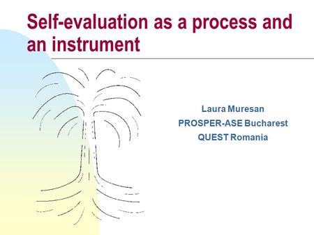 Self-evaluation as a process and an instrument Laura Muresan PROSPER-ASE Bucharest QUEST Romania.