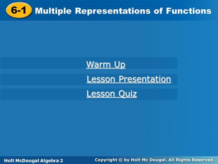 6-1 Multiple Representations of Functions Warm Up Lesson Presentation