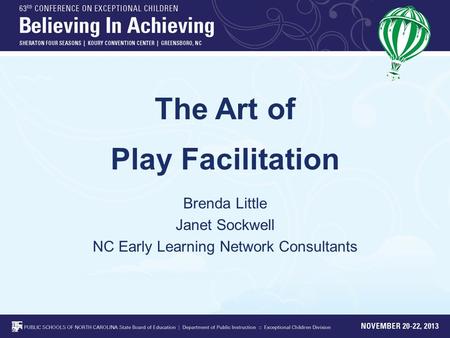 The Art of Play Facilitation Brenda Little Janet Sockwell NC Early Learning Network Consultants.