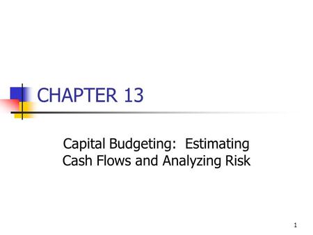 1 CHAPTER 13 Capital Budgeting: Estimating Cash Flows and Analyzing Risk.