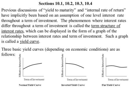 Previous discussions of “yield to maturity” and “internal rate of return” have implicitly been based on an assumption of one level interest rate throughout.