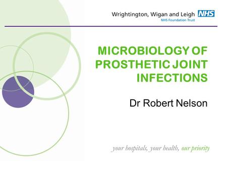 Your hospitals, your health, our priority MICROBIOLOGY OF PROSTHETIC JOINT INFECTIONS Dr Robert Nelson.