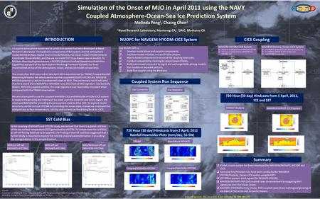 Simulation of the Onset of MJO in April 2011 using the NAVY Coupled Atmosphere-Ocean-Sea Ice Prediction System Melinda Peng 1, Chaing Chen 2 1 Naval Research.