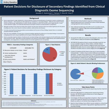 Patient Decisions for Disclosure of Secondary Findings Identified from Clinical Diagnostic Exome Sequencing Gonzalez K 1, Shahmirzadi L 1, Palmaer E 1,