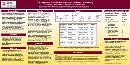 A Prospective Trial Evaluating Scleral Rebound Tonometry Sara Duke, MD, Andrew Logeman, Shuchi Patel, MD Loyola University Chicago, Department of Ophthalmology,