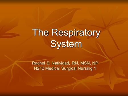 Rachel S. Natividad, RN, MSN, NP N212 Medical Surgical Nursing 1 The Respiratory System.