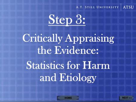 Step 3: Critically Appraising the Evidence: Statistics for Harm and Etiology.