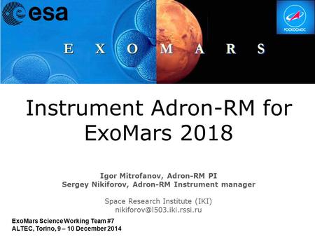 Instrument Adron-RM for ExoMars 2018