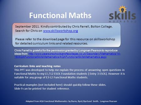 Functional Maths Curriculum links and teaching notes This PPT was developed to help me explain the process of answering open questions in Functional Maths.