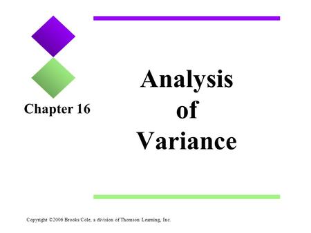 Copyright ©2006 Brooks/Cole, a division of Thomson Learning, Inc. Analysis of Variance Chapter 16.