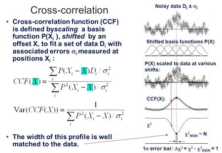 Cross-correlation Cross-correlation function (CCF) is defined byscaling a basis function P(X i ), shifted by an offset X, to fit a set of data D i with.