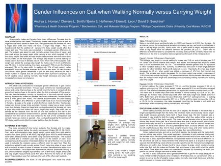 Gender Influences on Gait when Walking Normally versus Carrying Weight Andrea L. Homan, 1 Chelsea L. Smith, 2 Emily E. Heffernen, 2 Elena E. Leon, 3 David.