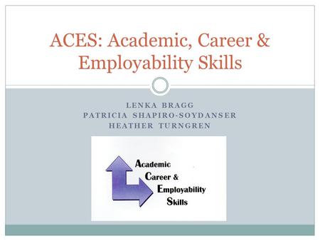 LENKA BRAGG PATRICIA SHAPIRO-SOYDANSER HEATHER TURNGREN ACES: Academic, Career & Employability Skills.