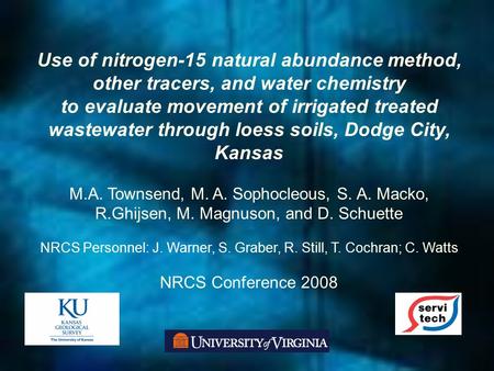 Use of nitrogen-15 natural abundance method, other tracers, and water chemistry to evaluate movement of irrigated treated wastewater through loess soils,