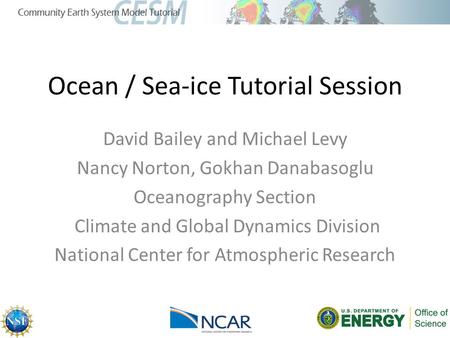 Ocean / Sea-ice Tutorial Session David Bailey and Michael Levy Nancy Norton, Gokhan Danabasoglu Oceanography Section Climate and Global Dynamics Division.