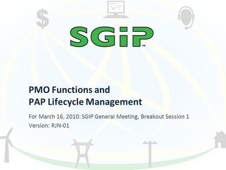PMO Functions and PAP Lifecycle Management For March 16, 2010: SGIP General Meeting, Breakout Session 1 Version: RJN-01.