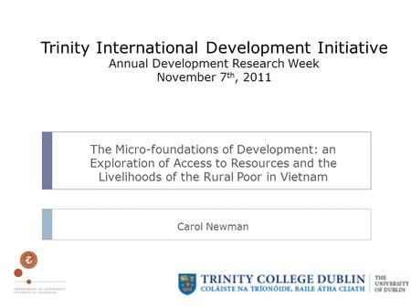 Trinity International Development Initiative Annual Development Research Week November 7 th, 2011 The Micro-foundations of Development: an Exploration.