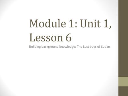 Building background knowledge: The Lost boys of Sudan
